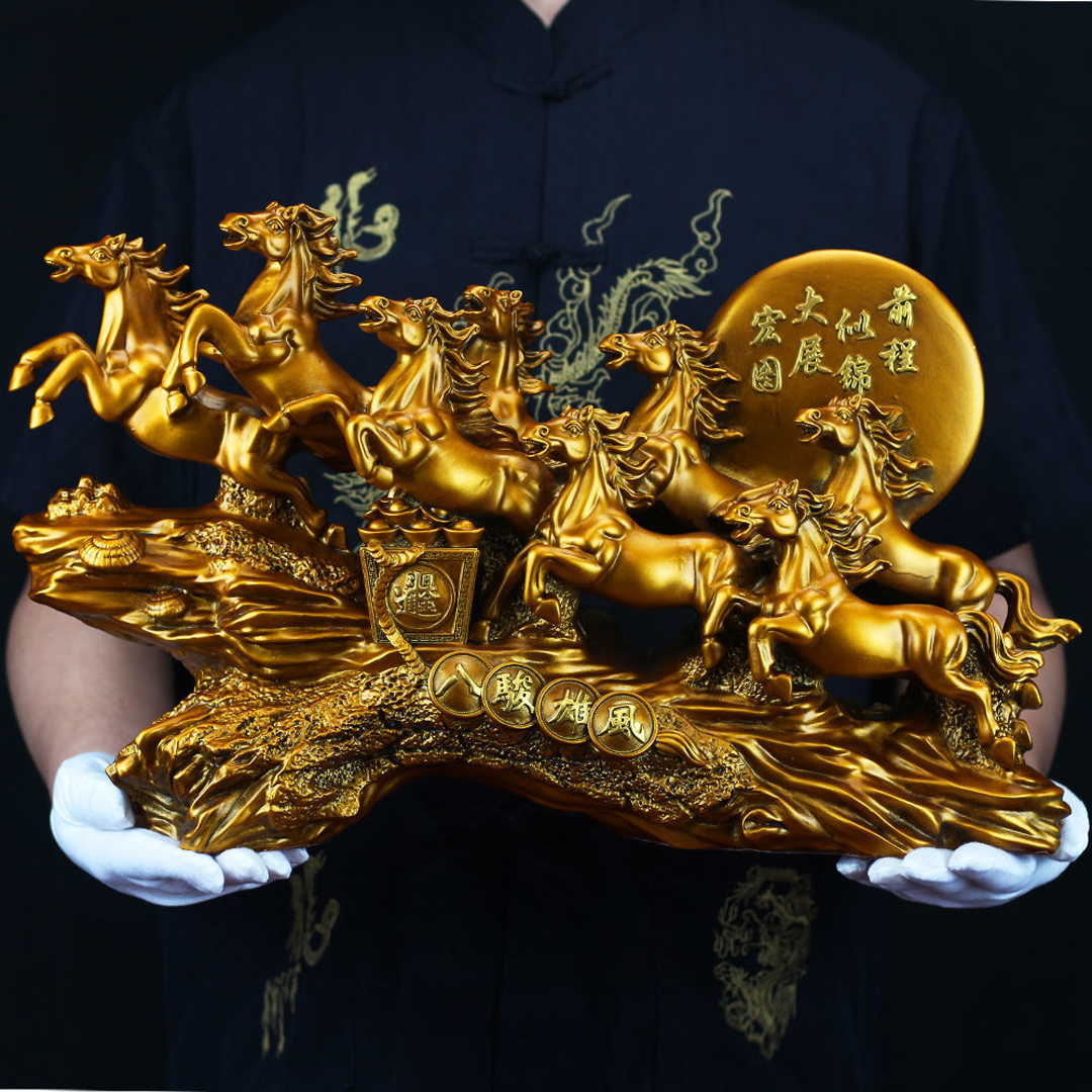 【他不仁我有義 成本價出清】雕刻世家徐先生分享——前程如意純手工雕刻八駿雄風工藝擺件