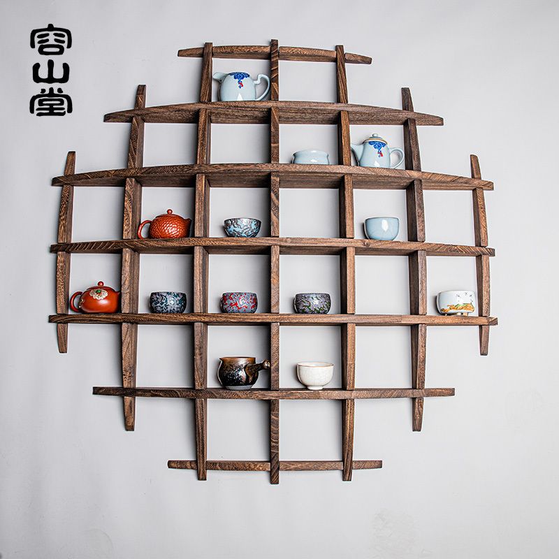 「純手工匠製」傳統榫卯工藝桐木製作 防潮抗菌 復古多格壁掛式博古架，美觀大方，節省空間。
